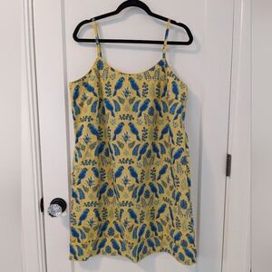 Denise Rae Sleep Dress 100% Cotton Yellow Blue Macaw Bird Size Large Pockets